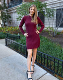 Women Sweater Bodycon Short Dress Long Sleeve Crew Neck Slim Fit Solid Dressy Fall Winter Mini Ribbed Knit Dresses(Solid Dark Coffee, Large)
