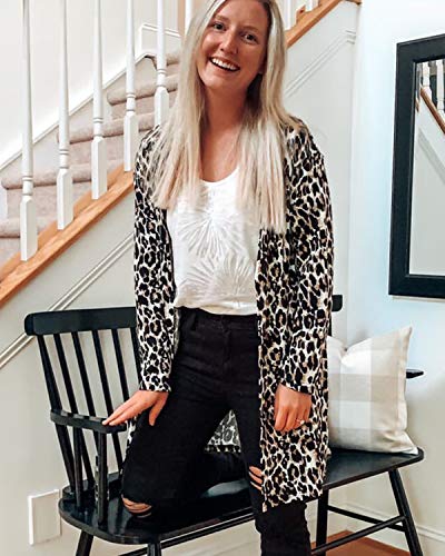 Women's Leopard Print Open Front Cardigan Shirt with Pockets Long Sleeve Lightweight Coat(Leopard01,M)