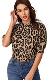 Women's Puff Sleeve Leopard Print Work Blouse Casual Hight Neck Top Leopard