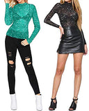 Women's Long Sleeve Short Sleeve Glitter Sheer Mesh Tops T Shirt Blouse Clubwear