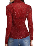 Women's Long Sleeve Short Sleeve Glitter Sheer Mesh Tops T Shirt Blouse Clubwear