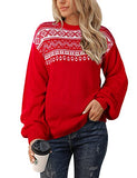 Women's Chunky Sweater Crewneck Sweatshirt Knit Lantern Sleeve Oversized Pullover Sweater with Pearls (Large, Grey)