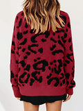 Womens Leopard Crewneck Sweater Oversized Casual Loose Basic Sherpa Pullover Knit Jumper