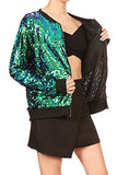 Womens Sequin Long Sleeve Front Zip Jacket with Ribbed Cuffs, Gold, Small