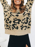 Womens Leopard Crewneck Sweater Oversized Casual Loose Basic Sherpa Pullover Knit Jumper