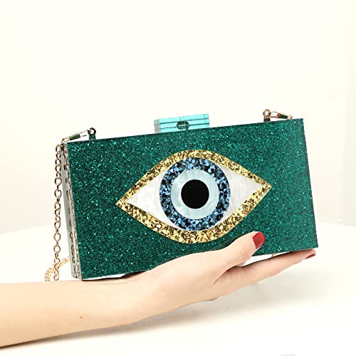 Clutch Purses for Women-Evil Eye Acrylic Clutch Glitter Purse Evening Bag Chain Shoulder Crossbody Handbags