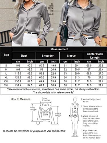 Black Silk Button Up Shirt Women Satin Blouse Casual V-Neck Long Sleeve Business Office Blouses Tops Black S
