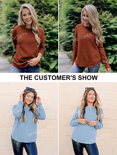 Women's Long Sleeve Oversized Crew Neck Solid Color Knit Pullover Sweater Tops Mocha