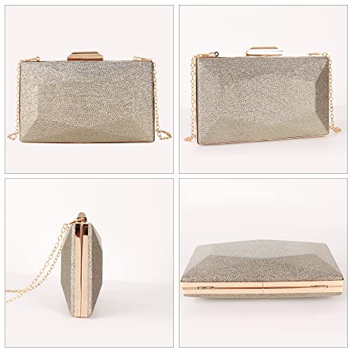 Women Lattice Pattern Metal Handbag Chain Geometric Evening Clutch Purse, Gold