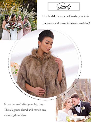 Women's Faux Fur Shawls Cape and Wraps Bridal Cloak Coat Fur Cover Up for Bride and Bridesmaids . (Beige)