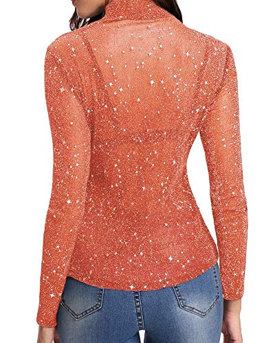 Women's Long Sleeve Short Sleeve Glitter Sheer Mesh Tops T Shirt Blouse Clubwear