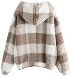 Women's Plaid Long Sleeve Hooded Sweatshirt Fuzzy Fleece Pullover Tops
