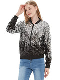 Womens Sequin Long Sleeve Front Zip Jacket with Ribbed Cuffs, Gold, Small