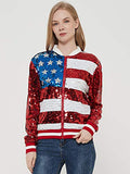 Womens Sequin Long Sleeve Front Zip Jacket with Ribbed Cuffs, Gold, Small