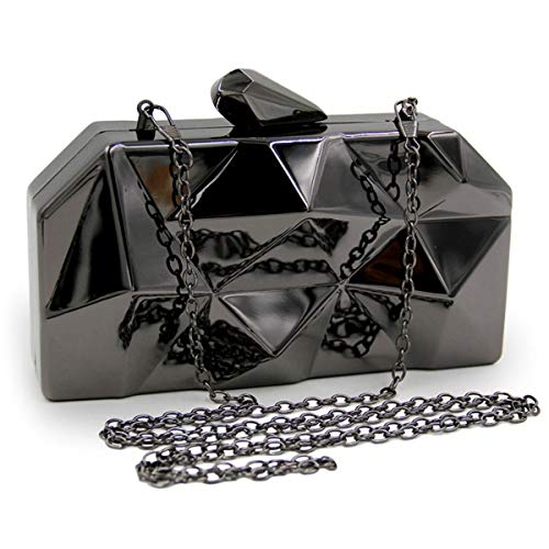 Women Lattice Pattern Metal Handbag Chain Geometric Evening Clutch Purse, Gold