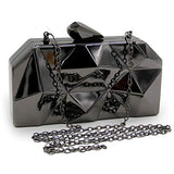 Women Lattice Pattern Metal Handbag Chain Geometric Evening Clutch Purse, Gold