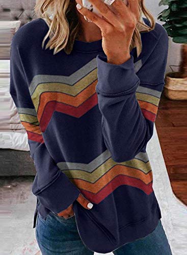 BTFBM Women Sweatshirts Tie Dye Print Striped Color Block Long Sleeve Comfy Loose Soft Casual T Shirts Pullover (S-2XL) (Aztec Print Grey, Small)
