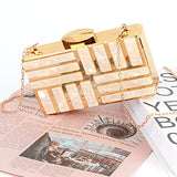Women Lattice Pattern Metal Handbag Chain Geometric Evening Clutch Purse, Gold