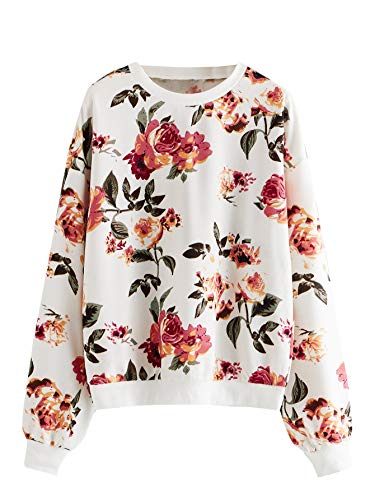 Women's Casual Floral Print Long Sleeve Pullover Tops Baby Blue