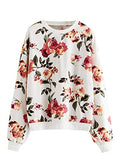 Women's Casual Floral Print Long Sleeve Pullover Tops Baby Blue