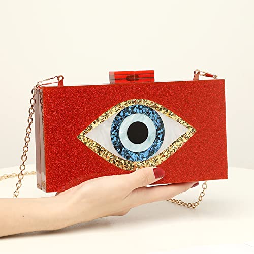 Clutch Purses for Women-Evil Eye Acrylic Clutch Glitter Purse Evening Bag Chain Shoulder Crossbody Handbags