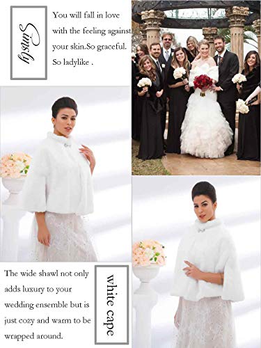 Women's Faux Fur Shawls Cape and Wraps Bridal Cloak Coat Fur Cover Up for Bride and Bridesmaids . (Beige)