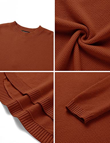 Women's Long Sleeve Oversized Crew Neck Solid Color Knit Pullover Sweater Tops Mocha