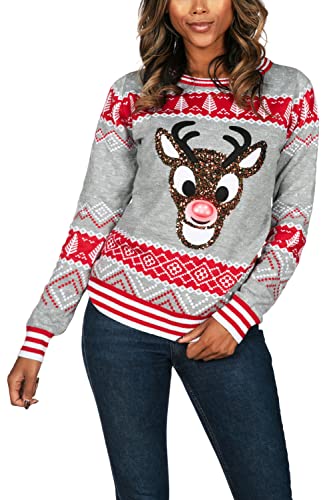 Women's Gray Sequin Snowman Christmas Sweater Size Small