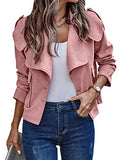 Faux Suede Jacket for Women Casual Long Sleeve Button Notch Collar Short Moto Biker Coat Fall Dark Khaki Small