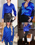Black Silk Button Up Shirt Women Satin Blouse Casual V-Neck Long Sleeve Business Office Blouses Tops Black S