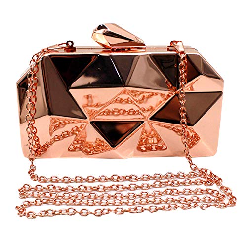 Women Lattice Pattern Metal Handbag Chain Geometric Evening Clutch Purse, Gold
