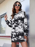 Women's Tie Dye Long Sleeve Hooded Sweatshirt Dress Drawstring Hoodie Dress Tunic Pullover