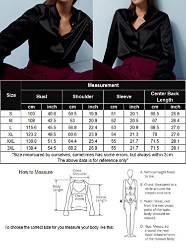 Black Silk Button Up Shirt Women Satin Blouse Casual V-Neck Long Sleeve Business Office Blouses Tops Black S