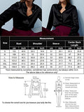Black Silk Button Up Shirt Women Satin Blouse Casual V-Neck Long Sleeve Business Office Blouses Tops Black S