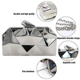 Women Lattice Pattern Metal Handbag Chain Geometric Evening Clutch Purse, Gold