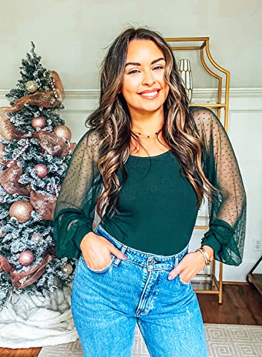 Women's Puff Sleeve Tops Mesh Sexy Casual Tee Shirts Blouses