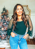 Women's Puff Sleeve Tops Mesh Sexy Casual Tee Shirts Blouses