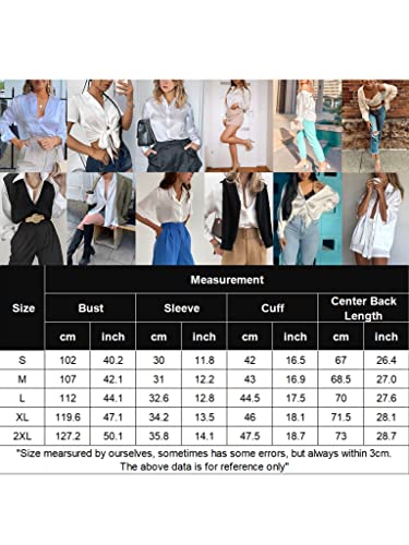 Black Silk Button Up Shirt Women Satin Blouse Casual V-Neck Long Sleeve Business Office Blouses Tops Black S