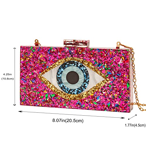Clutch Purses for Women-Evil Eye Acrylic Clutch Glitter Purse Evening Bag Chain Shoulder Crossbody Handbags