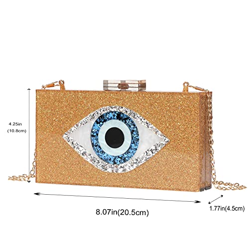 Clutch Purses for Women-Evil Eye Acrylic Clutch Glitter Purse Evening Bag Chain Shoulder Crossbody Handbags