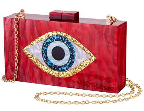 Clutch Purses for Women-Evil Eye Acrylic Clutch Glitter Purse Evening Bag Chain Shoulder Crossbody Handbags