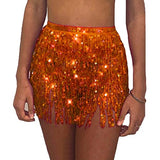 Belly Dance Hip Skirt Tassel Scarf Sequin Wrap Rave Costume for Women (Blue)