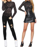Women's Long Sleeve Short Sleeve Glitter Sheer Mesh Tops T Shirt Blouse Clubwear