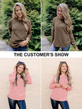 Women's Long Sleeve Oversized Crew Neck Solid Color Knit Pullover Sweater Tops Mocha
