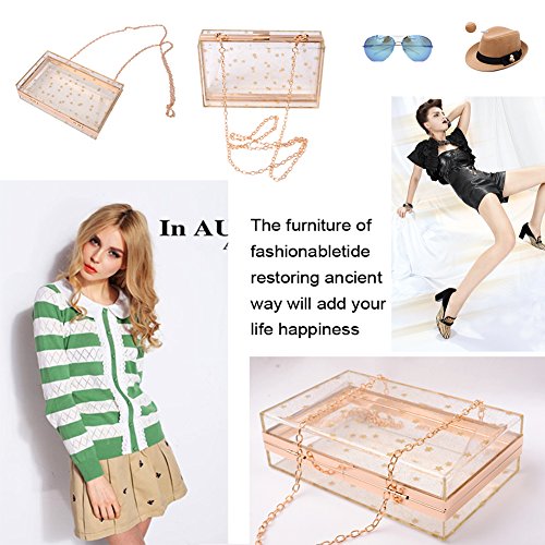 Women Acrylic Transparent Gold star Evening Bags Purses Clutch Vintage Banquet Handbag (Pink) Medium