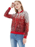 Womens Sequin Long Sleeve Front Zip Jacket with Ribbed Cuffs, Gold, Small