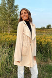 Women's Casual Lightweight Jackets Long Sleeve Drawstring Waist Lapel Trench Coat Outwear with Pockets