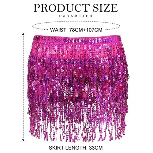 Belly Dance Hip Skirt Tassel Scarf Sequin Wrap Rave Costume for Women (Blue)