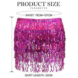 Belly Dance Hip Skirt Tassel Scarf Sequin Wrap Rave Costume for Women (Blue)