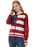 Womens Sequin Long Sleeve Front Zip Jacket with Ribbed Cuffs, Gold, Small
